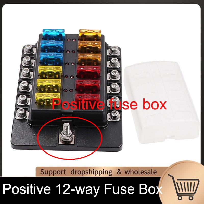 Car Boat Fuse Box Holder With 12 Way Blade Fuse Holder Block & Warning Indicator 12V~24V Power Distribution Panel Board