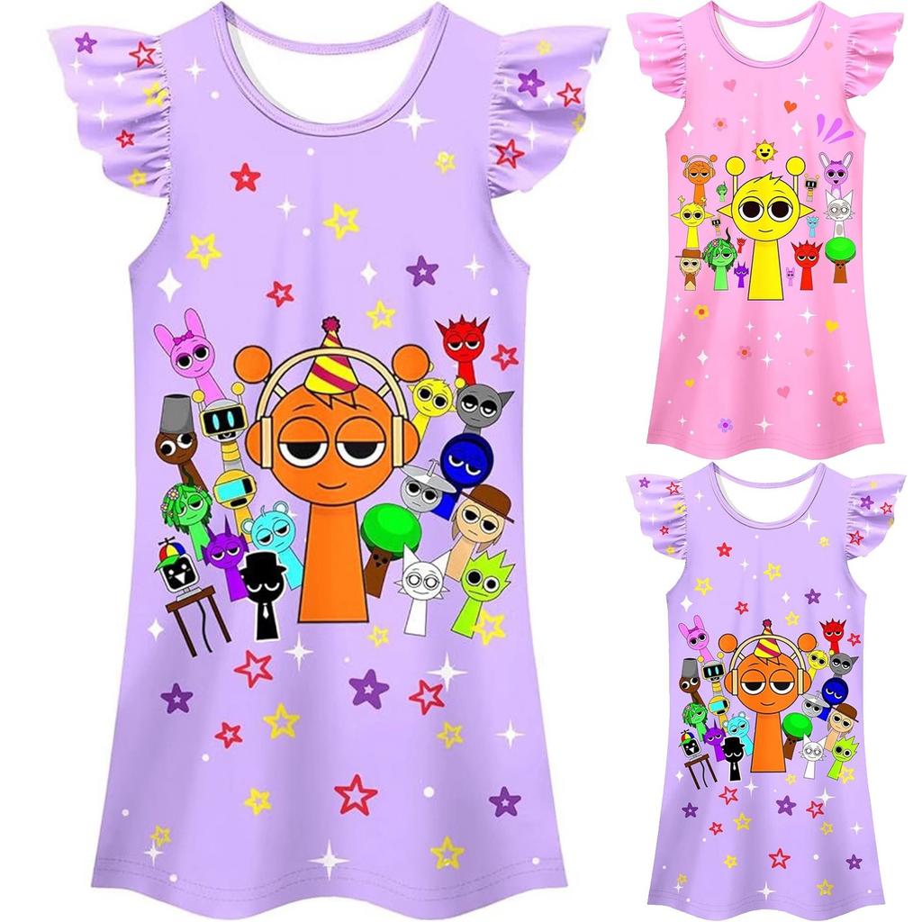 Girls Short-sleeved Pajamas Home Clothes Nightdress Flying Skirt