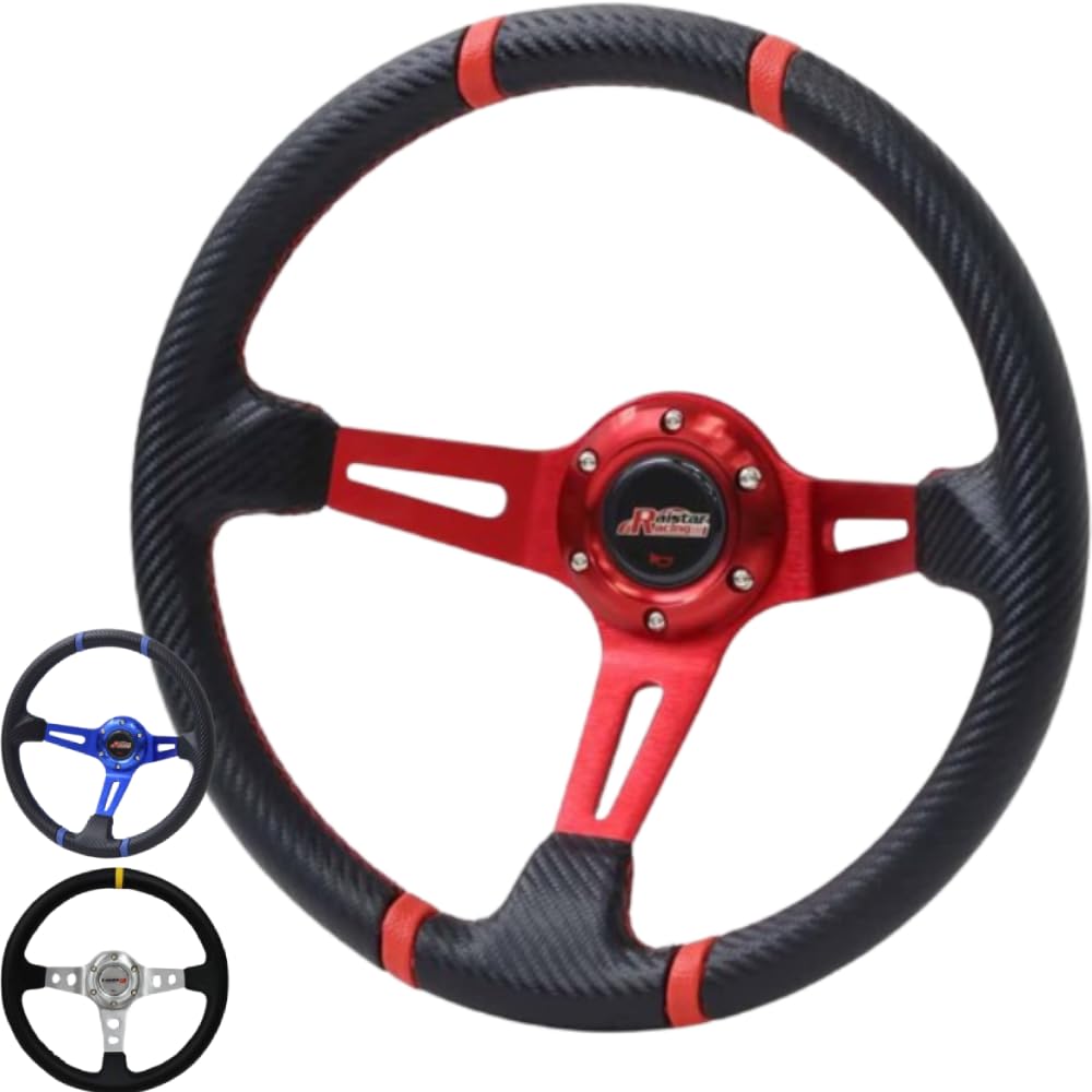

life_mart Deep Cone Steering Wheel, 35mm Diameter, 70mm, Sport Type, Racing Car Drift Steering Wheel Accessory (Red)