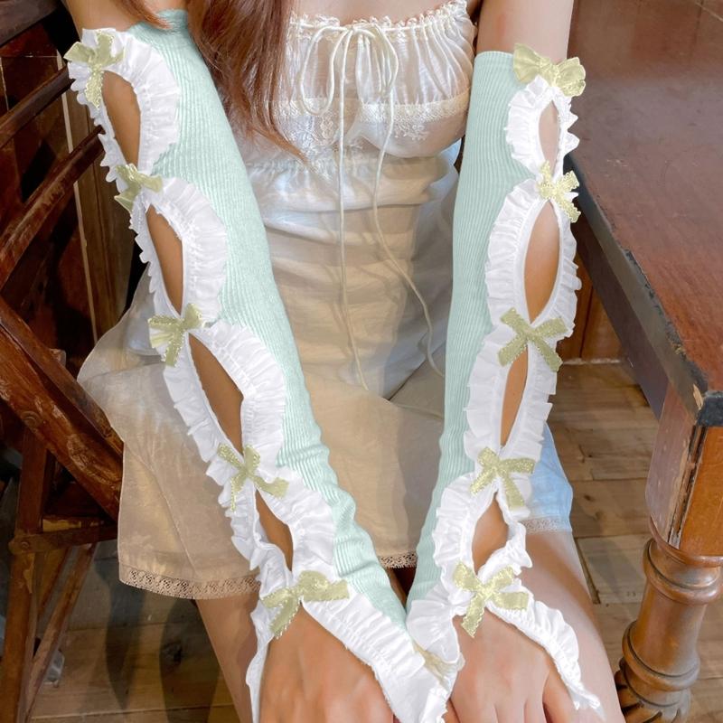 Breathable Cotton Lace Bows Arm Sleeves Elastic Gloves Comfortable Costume Accessory For Office Outdoor Activities