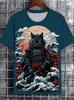 Men's T-Shirt Japanese Style Samurai Pattern Printed Casual O-Neck Loose Street Short Sleeved Tees Tops Male Oversized T Shirt
