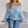 Women's Casual Fashion Solid Color Hollow Neck Off-shoulder Long-sleeved Sweater