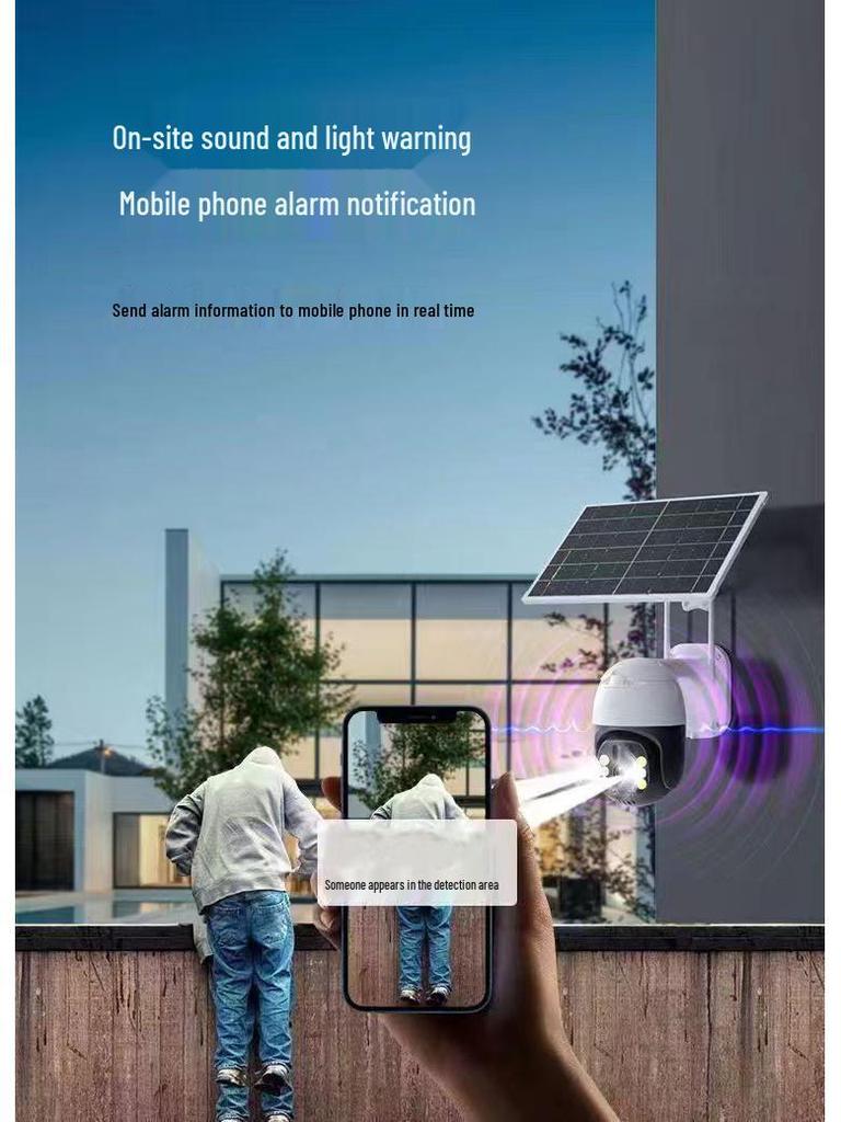 Solar-Powered 360° 4G Security Camera - Mobile-Ready, Full-Color Night Vision, Waterproof for Outdoor Use.