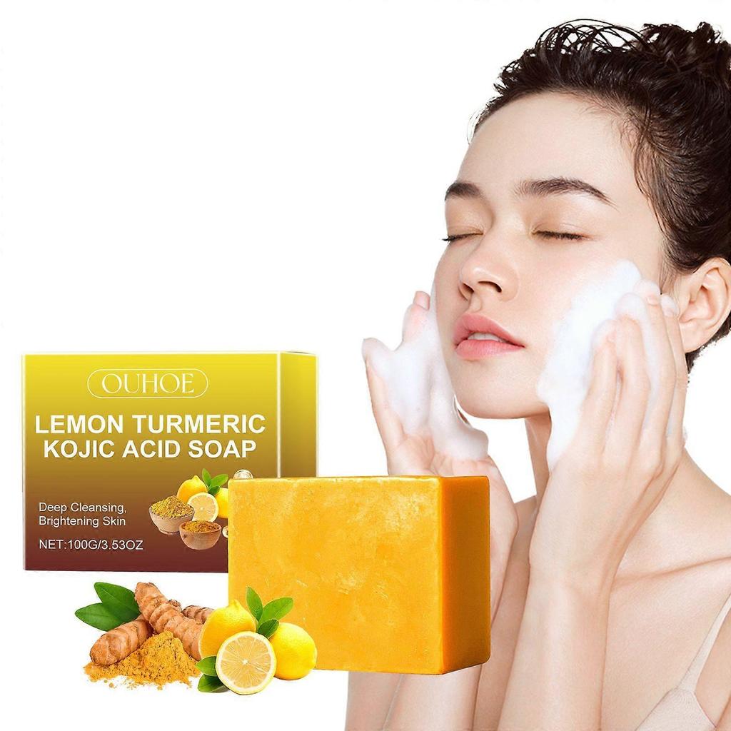 Limited time!!Ouhoe Lemon Turmeric Kojic Acid Soap Deep Cleansing Skin, Brightening, Whitening, Exfoliating, Moisturizing Bath And Face Soap