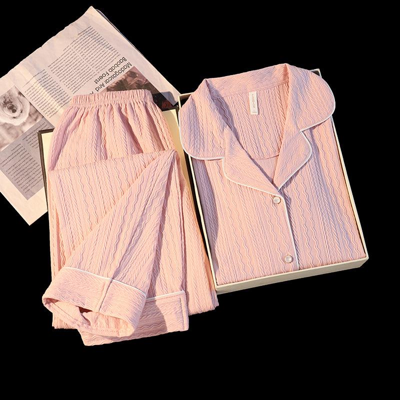 

Cartoon Jacquard Pajama Set - Long-sleeved Cardigan & Pants Medium абрикосовий