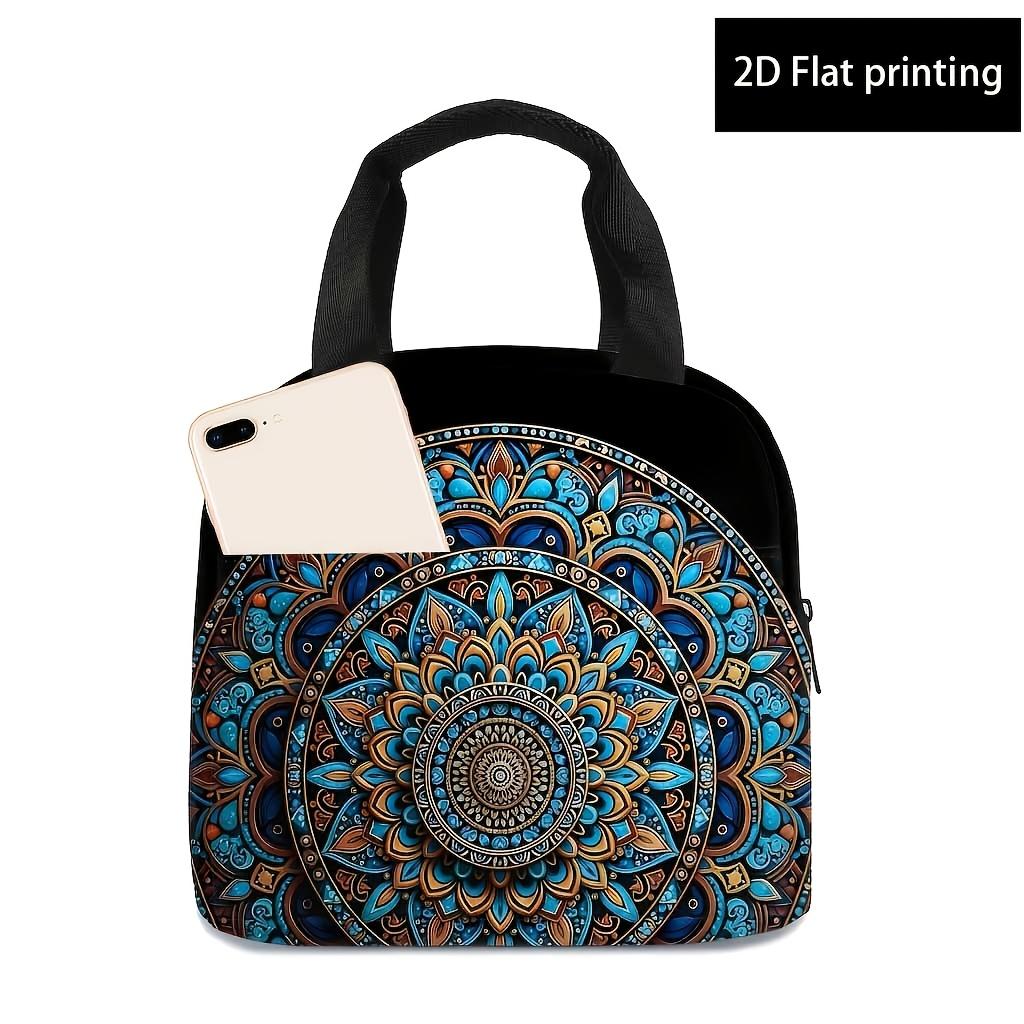 2D Printed Design, Mandala Print Pattern Tote Bag, Women's Trendy Lunch Bag, Outdoor Picnic Insulated Bag, Storage Pouch, Non-fo