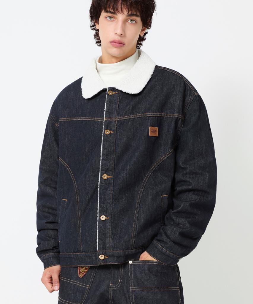 Trillion Leather Patch Sherpa Denim Jacket_Indigo