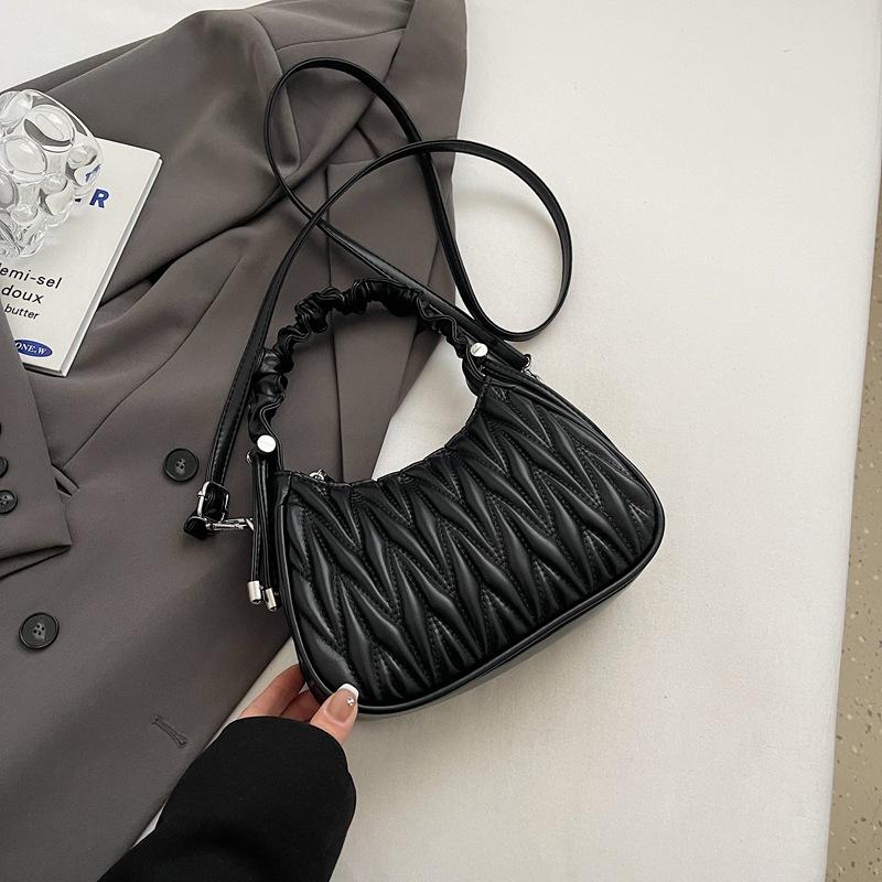 Fashion pleated bag women's spring new retro casual small square bag simple messenger bag tide