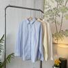 Camisa Simples de Cor Sólida Larga com Lapela Camisa Feminina Moda Casual Elegante Camisa de Mulher para Outono e Primavera