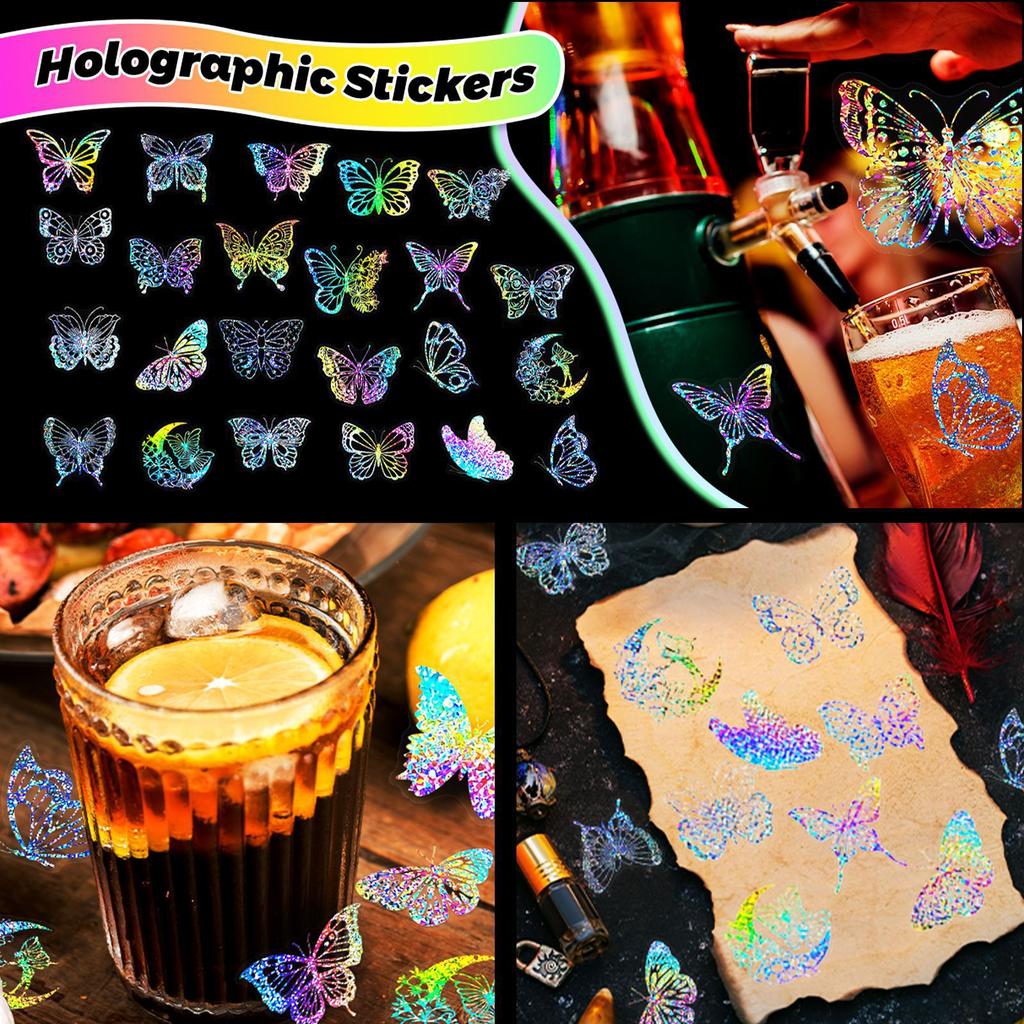 100 Transparent Butterfly Laser Stickers Holographic Stickers