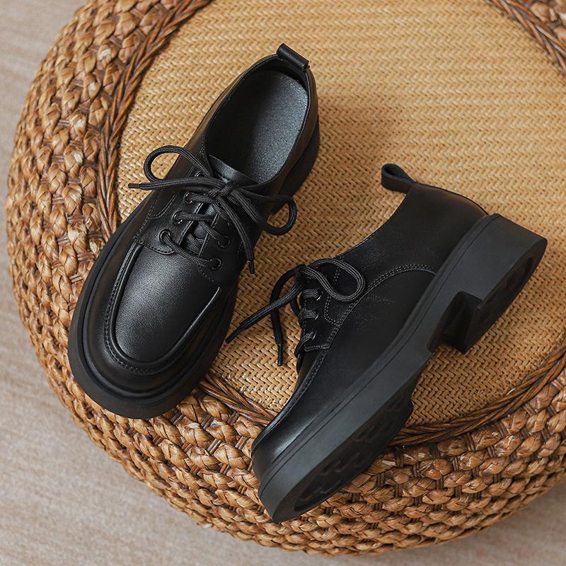 2025 new autumn and winter fashion small leather shoes women's British style versatile platform JK lace-up single shoes flat loafers