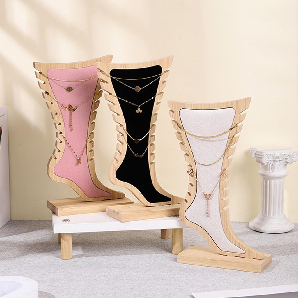 Bamboo Wood Jewelry Display Stand Foot Shaped Storage Rack for Earrings Necklaces Bracelets Accessories Organizer