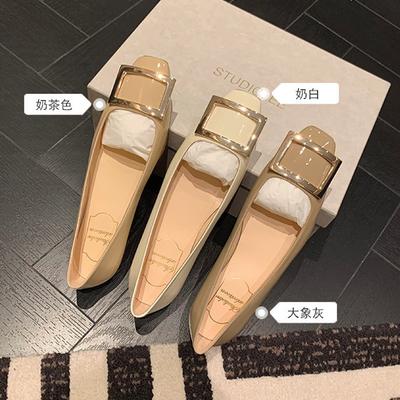 ¡Segundo pelo! Zapatos clásicos de madre de uva con hebilla cuadrada cuadrada cabeza cuadrada boca poco profunda tacón bajo herradura y planos para el día a día