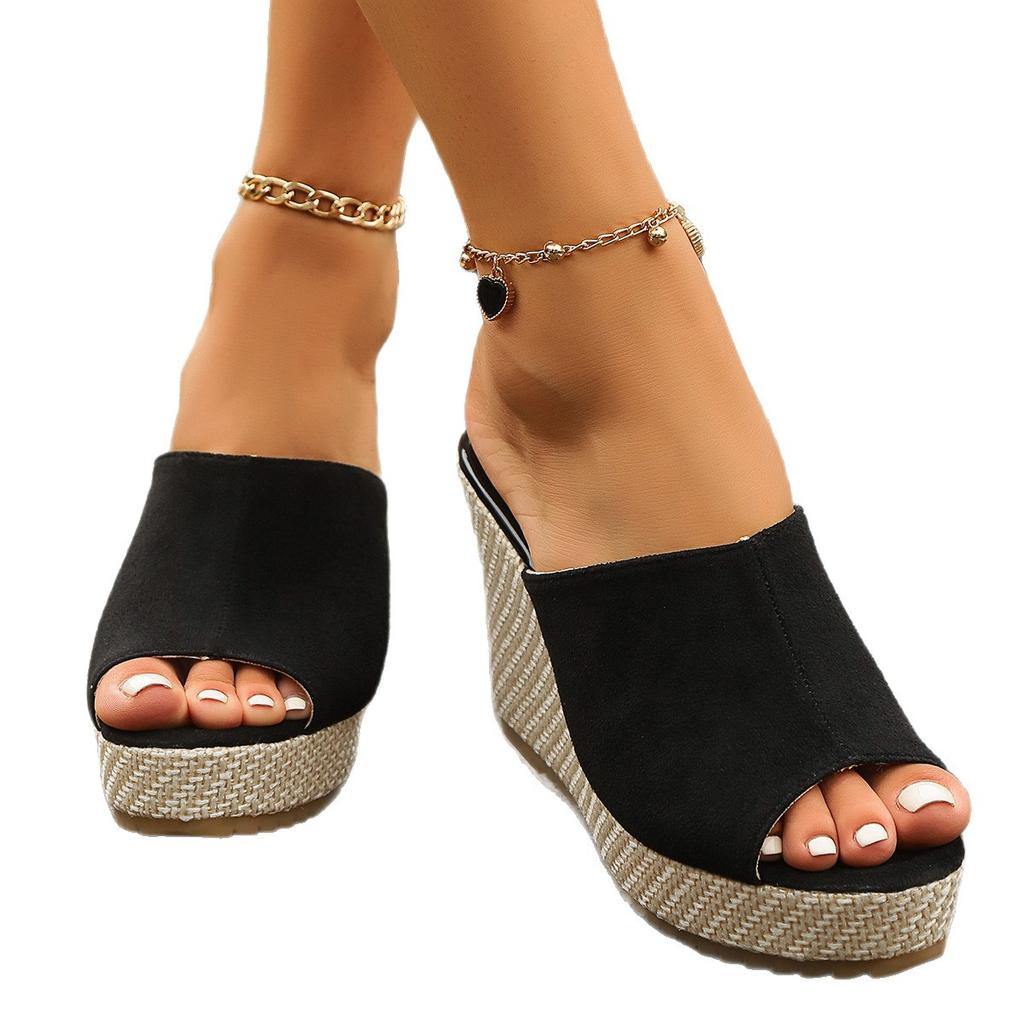 Platform slippers women's summer new high-heeled sandals wedge-heeled sandals muffin shoes large-size shoes
