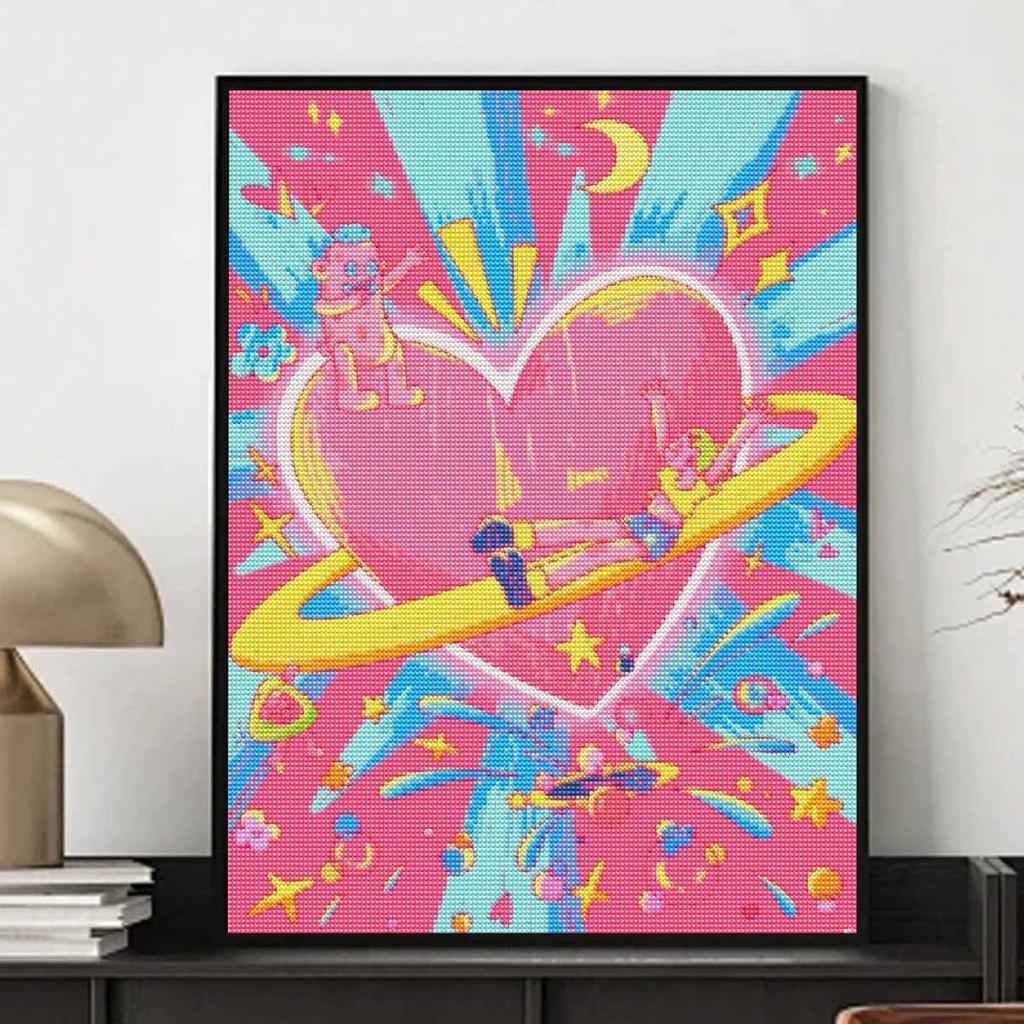 Diamond Painting Kit Full Diamond Round Mosaic Colorful Heart Moon Stars Rocket Dinosaur Fantasy Home Decor Gift