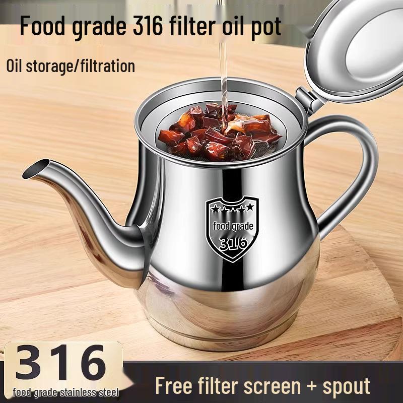 Large Capacity Food Grade Stainless Steel Oil Storage Pot with Kitchen Filter