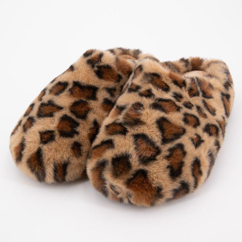 Chaussons à poils imprimé léopard Femme KELARA