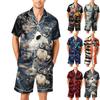 Ensemble Pyjama Homme Manches Courtes Chemise Boutonnée à Ourlet Courbé et Short assorti Vêtement d'intérieur Doux Décontracté pour le Salon et le Sommeil S à XXXXL
