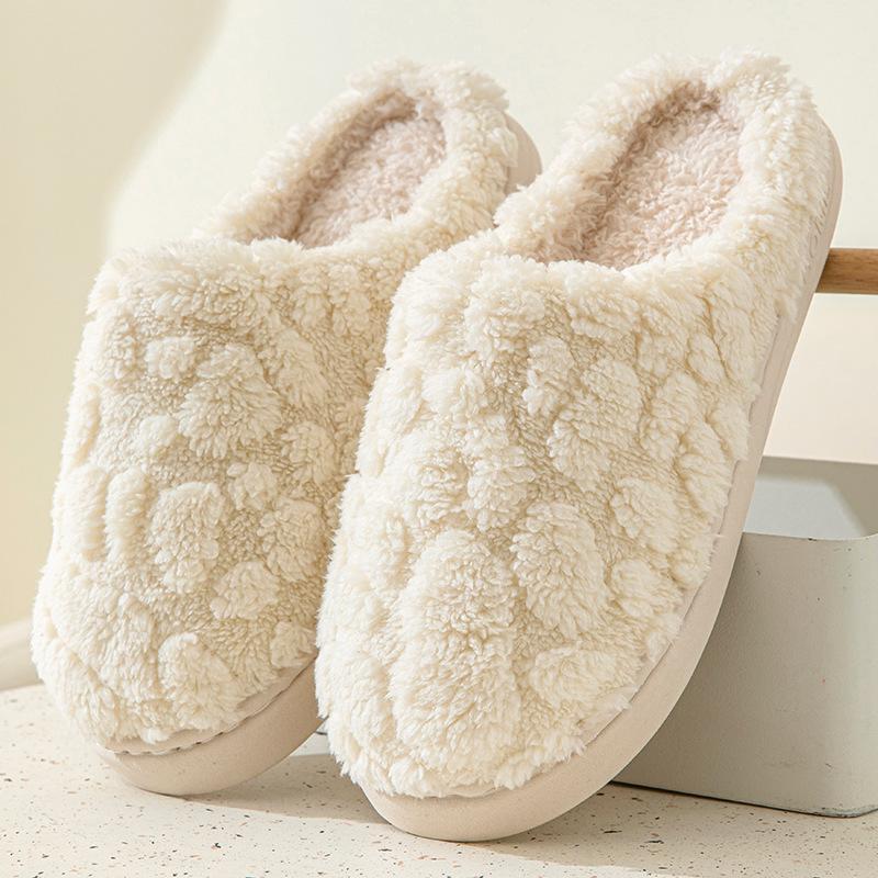 Plush cotton slippers women's autumn and winter men's home indoor warm thick-soled wear-resistant versatile couple confinement shoes