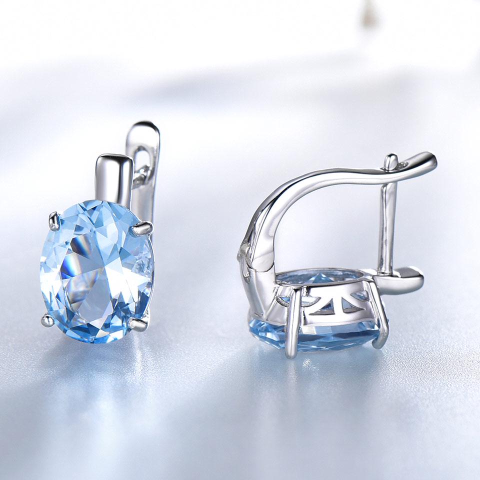 LOKILOKI Orecchini A Clip In Argento 925 Con Nano Topazio Azzurro Cielo: Pietre Ovali 10x8mm, Gioiello Di Lusso Per Donna, Regalo Di Nozze