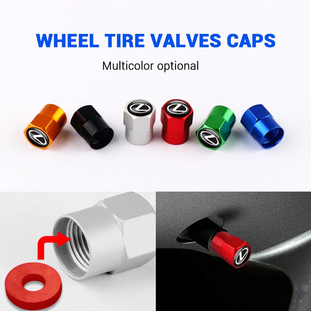 4Pcs Aluminum Car Wheel Tire Valve Caps Tyre Dust Cover Accessories For Lexus RX400h LX570 GX460 GX IS250 LX600 UX250h RX350 RX