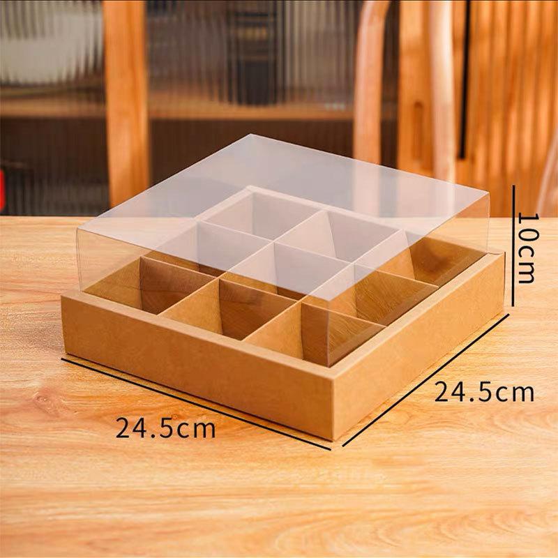 Коробка для упаковки еды на вынос с сеткой из девяти квадратов, ретро крафт-бумага, для выпечки, десертов, тортов, пикника