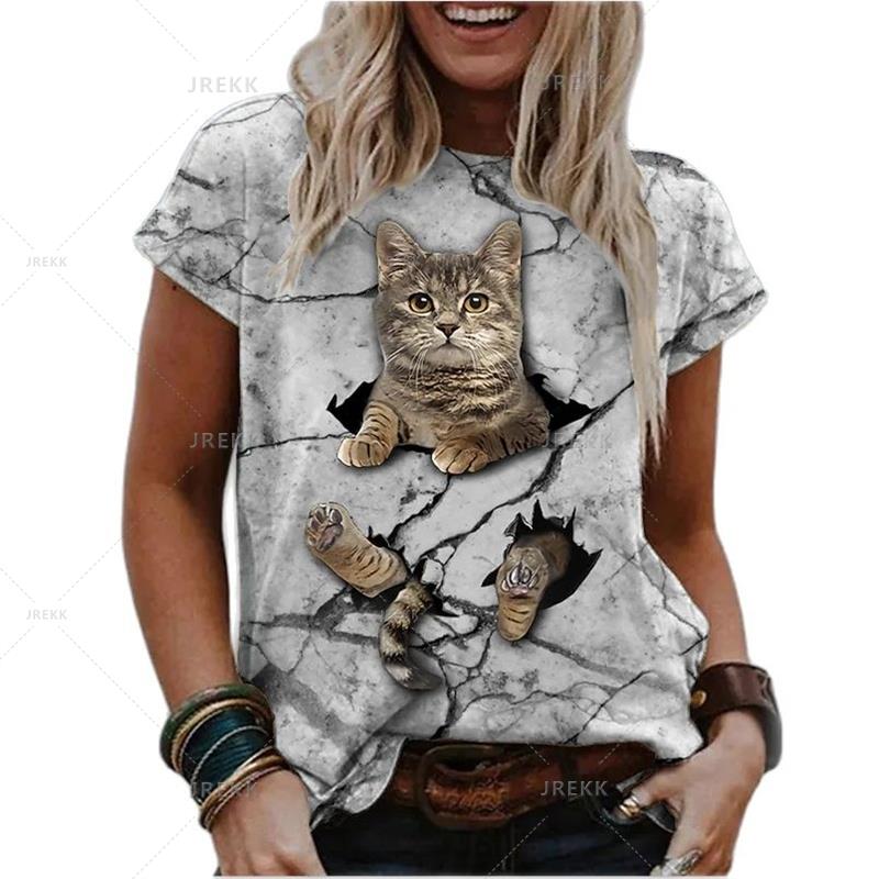 Funny Animal Cat T Shirt Womens Shirts 3D Printed Cat Women's Clothing Couples Matching Things Fresh Casual T-Shirt Comfortable Top
