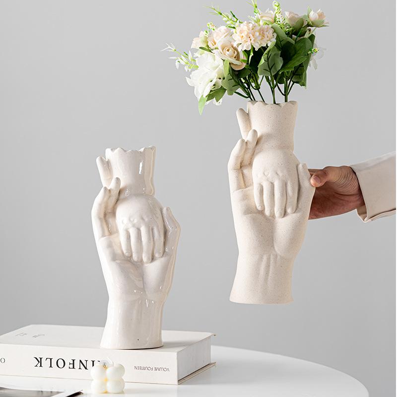 Nordische Kreative Große Hand Kleine Hand Keramikvase Leichter Luxus High-End Dekoratives Blumenarrangement Romantisches Kunstornament
