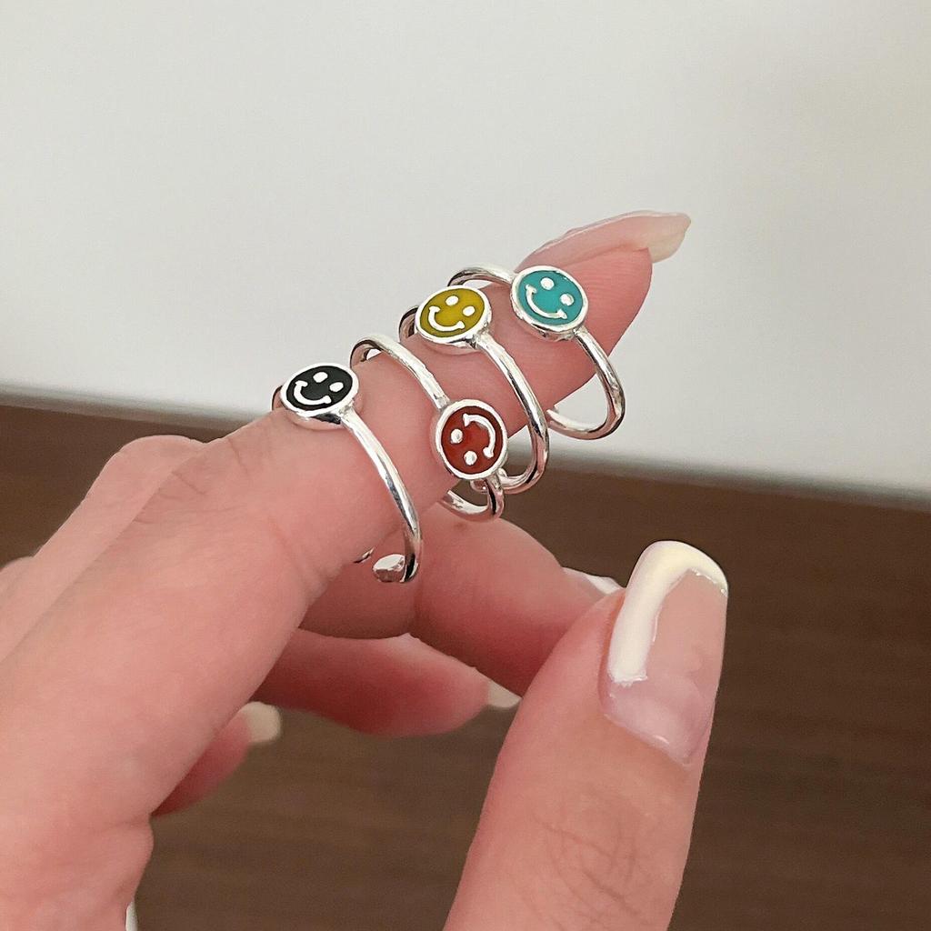 Yinruitai S925 Sterling Silver Rainbow Cartoon Smile Ring - Women's 2022 Trendy Niche Design