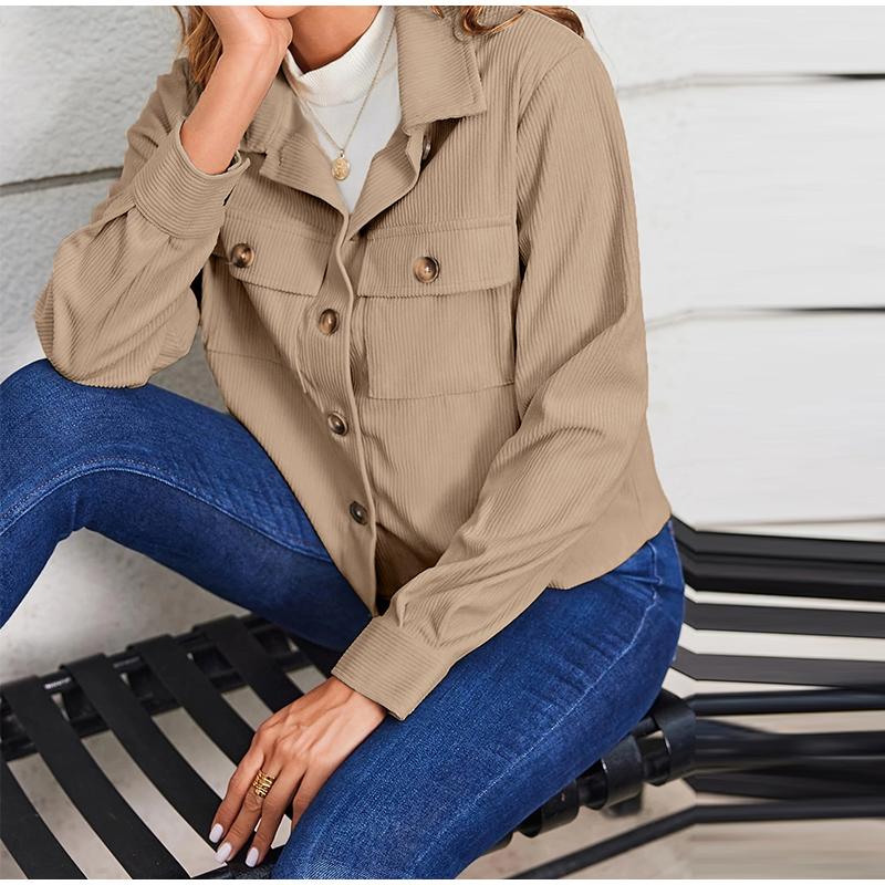 Autumn Women Fashion Casual Coat Button Down Tops Solid Turn-down Collar Long Sleeve Office Lady Crop Jackets