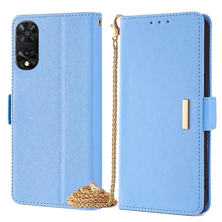 

For TCL 505 Wallet Case Anti-Scratch PU Leather Card Slots Phone Cover with Straps - Blue