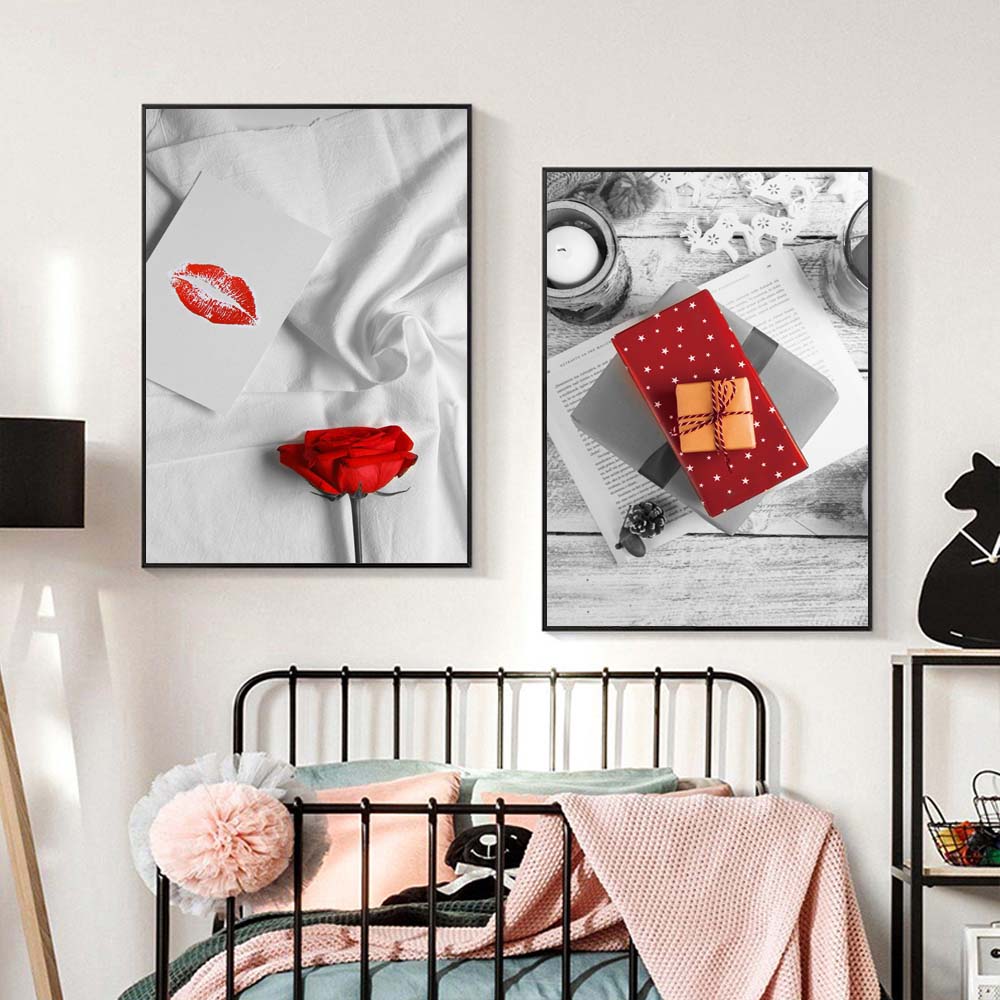 Nordic Style Landscape Street View Canvas Painting Red Still Life Poster Office Wall Painting Living Room Home Decoration Mural No Frame