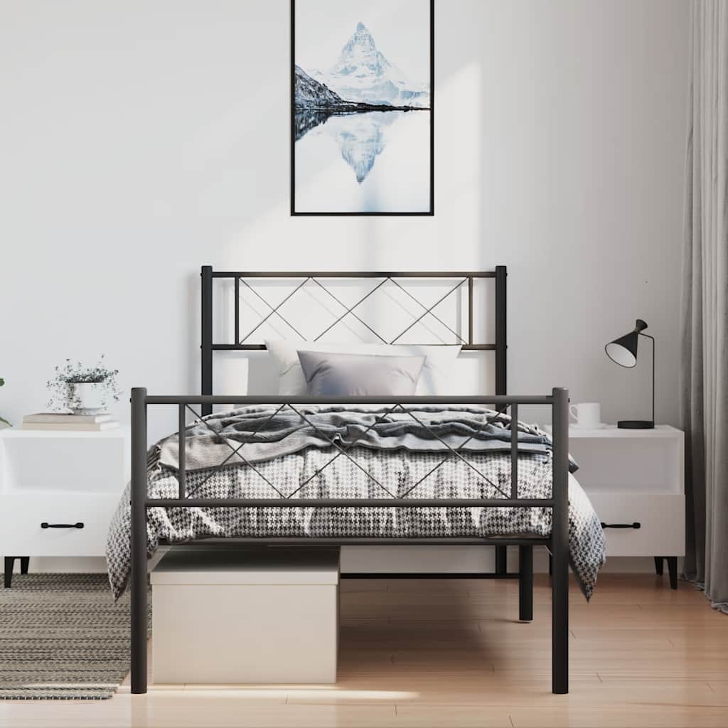 Vidaxl Struttura Letto in Metallo con Testiera e Pediera, Nera, 100X200cm