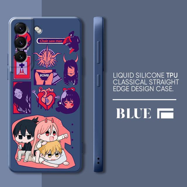 Makima Power Chainsaw Man Phone Case For Samsung Galaxy S23 Ultra S10 S9 Plus S21 5g S10e S8 S22 S20 Anime Square Liquid Cover