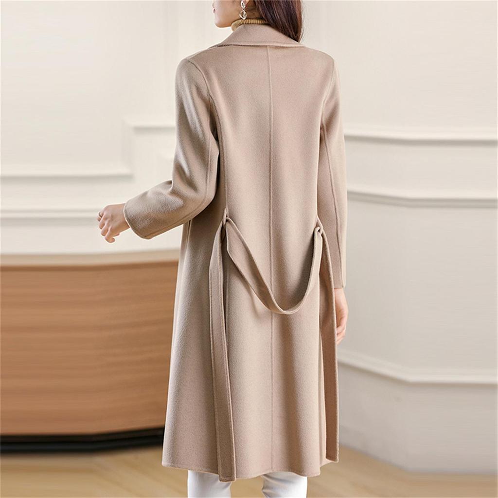 2025 Winter Women's Korean Style Mid-Length Belted Woolen Cashmere Coat