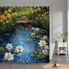 1pc Serene Lily Pond Bath Curtain - Large Polyester Shower Curtain with Lilies, Water Lilies & Rocky Embankment Design,