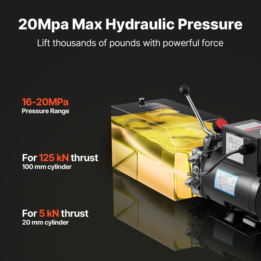 14 L Hydraulic Power Unit, Single Acting Steel Dump Trailer Pump, 22 MPa Max Relief Pressure & 6.3 L/min Flow Rate, 220-240V Hydraulic Pump with Metal