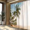 1pc Tropical Beach Shower Curtain - Palm Trees, Sunset & Waves, Tranquil Island Vibes, Polyester,  Bathroom Decor