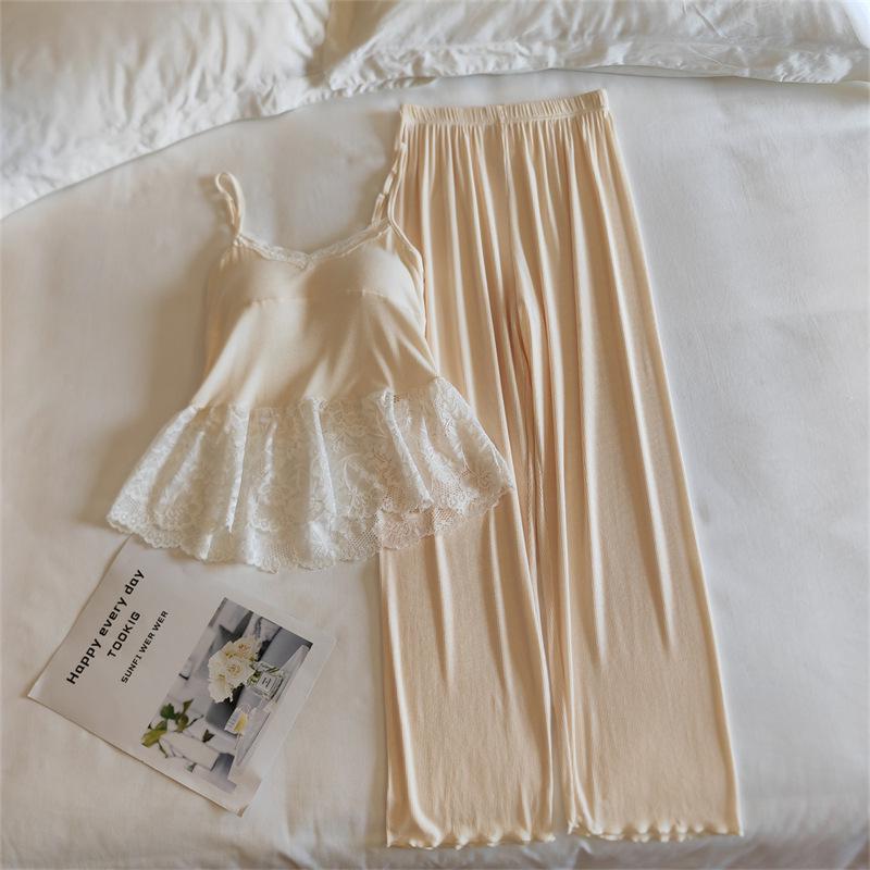 Modal Women's Summer Camisole Pajama Set with Chest Pads - French-Inspired, Sexy, Lightweight Homewear