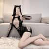 Open Crotch Jacquard Fishnet Bodysuit Set with Tearable Stockings