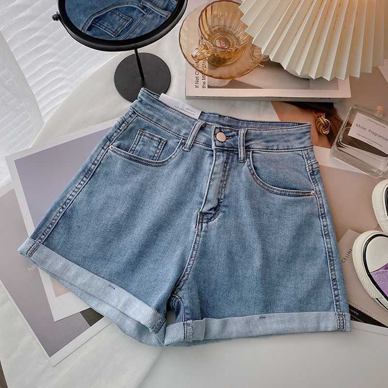 

Korean Version of High-waisted Denim Shorts Women s Small Thin Section Loose and Thin Casual Curling Wide-leg Hot Pants Spring S светло-синий
