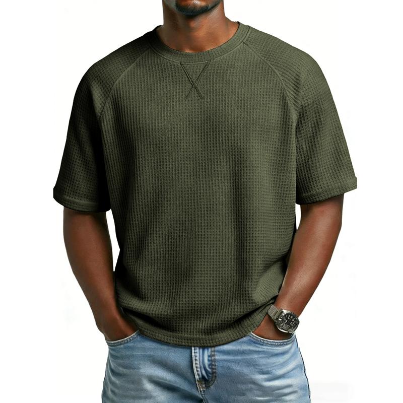 Herren Casual T-Shirt Waffelstrick Lockerer Schnitt T-Shirts für Mann Einfarbige Kurzarm-T-Shirts Übergroßer Schnitt Strukturierter Stoff Rundhalsausschnitt