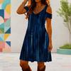 Women Plus Size V Neck Cold Shoulder Abstract Printed Short Sleeve Curved Hem Dress