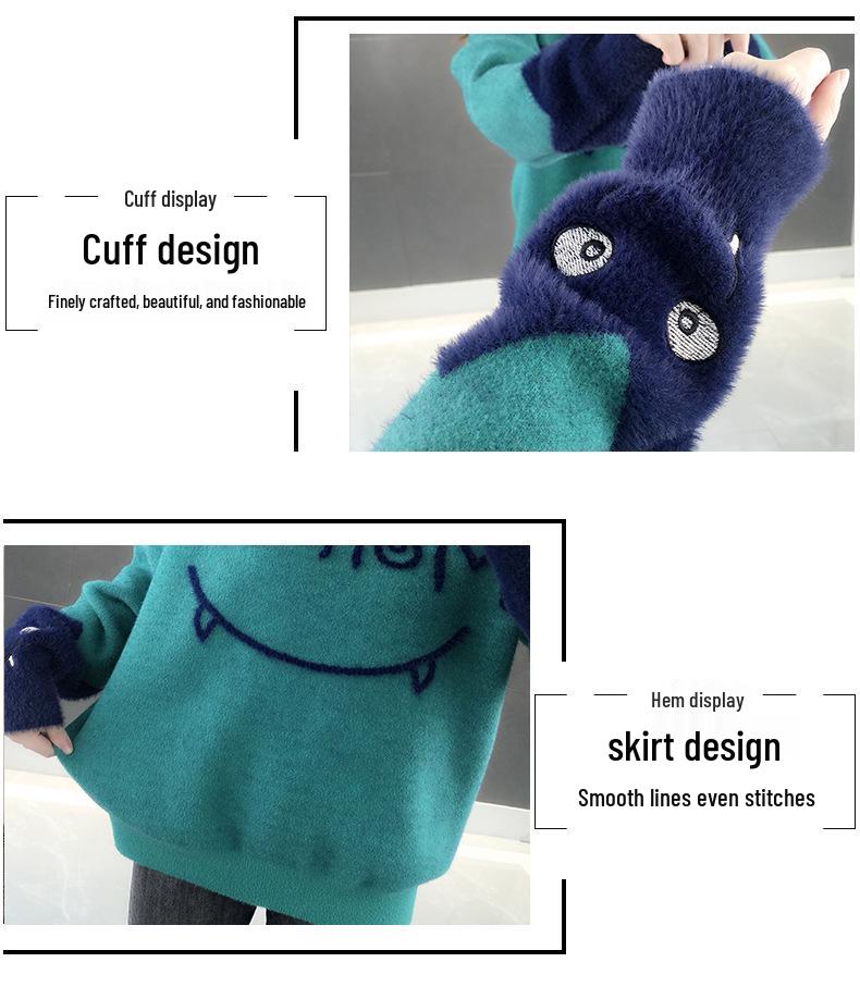 Dámský zesílený svetr z umělého norka: 2025 Podzim/Zima Volný Plus Samet Zeštíhlující Pletený Top