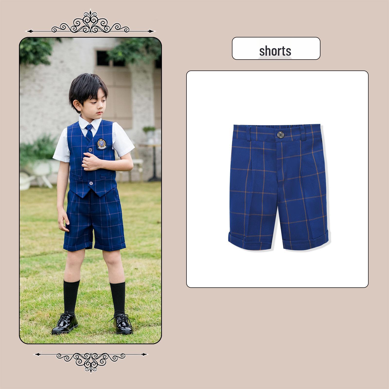 

British Style Short-Sleeved Primary School Vest Set for Spring/Summer - Perfect for Sports Events, Ceremonies, and Kindergarten Uniforms 140 cm