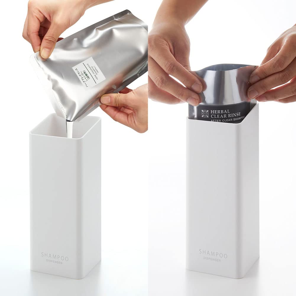 Yamazaki Tower Magnetic Dispenser of Magnetic Refillable Bottles for and Body and 4262 Two-Way (Set 3) - Shampoo, Conditioner, Soap, White, 4258,