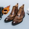 Mens Winter Warm Lined Chelsea Boots Stylish Pointed Toe Mid-Calf Leather Ankle Casual Outdoor Wear