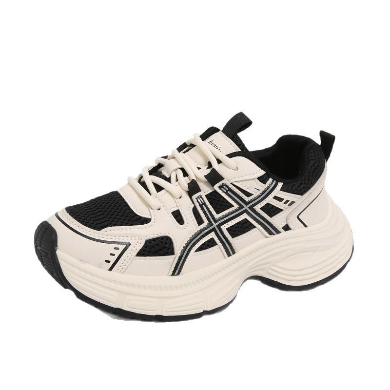 Paris contrasting color splicing platform dad shoes women's 2025 new mesh breathable height increase and thin casual sports shoes