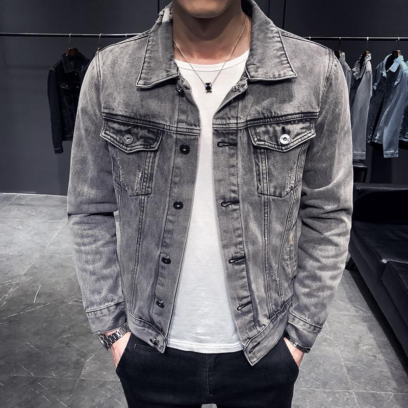 Buy Men Denim Jacket Male Hole Retro 