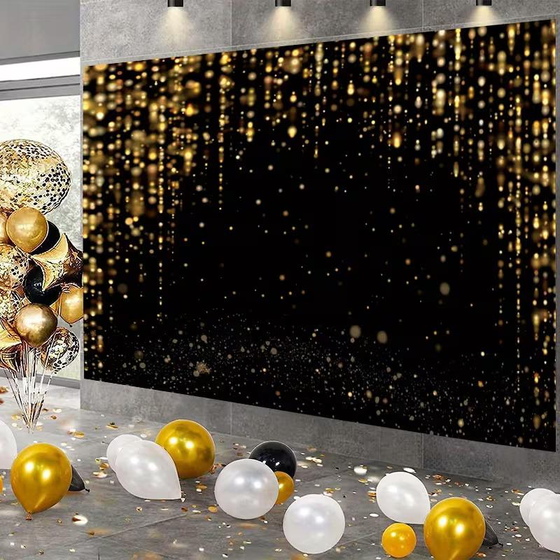 

Black and Gold Photo Booth Tapestry, Elegant Glitter Gold Rain Effect for Wedding and New Year 47.2x31.5inch/120*80cm